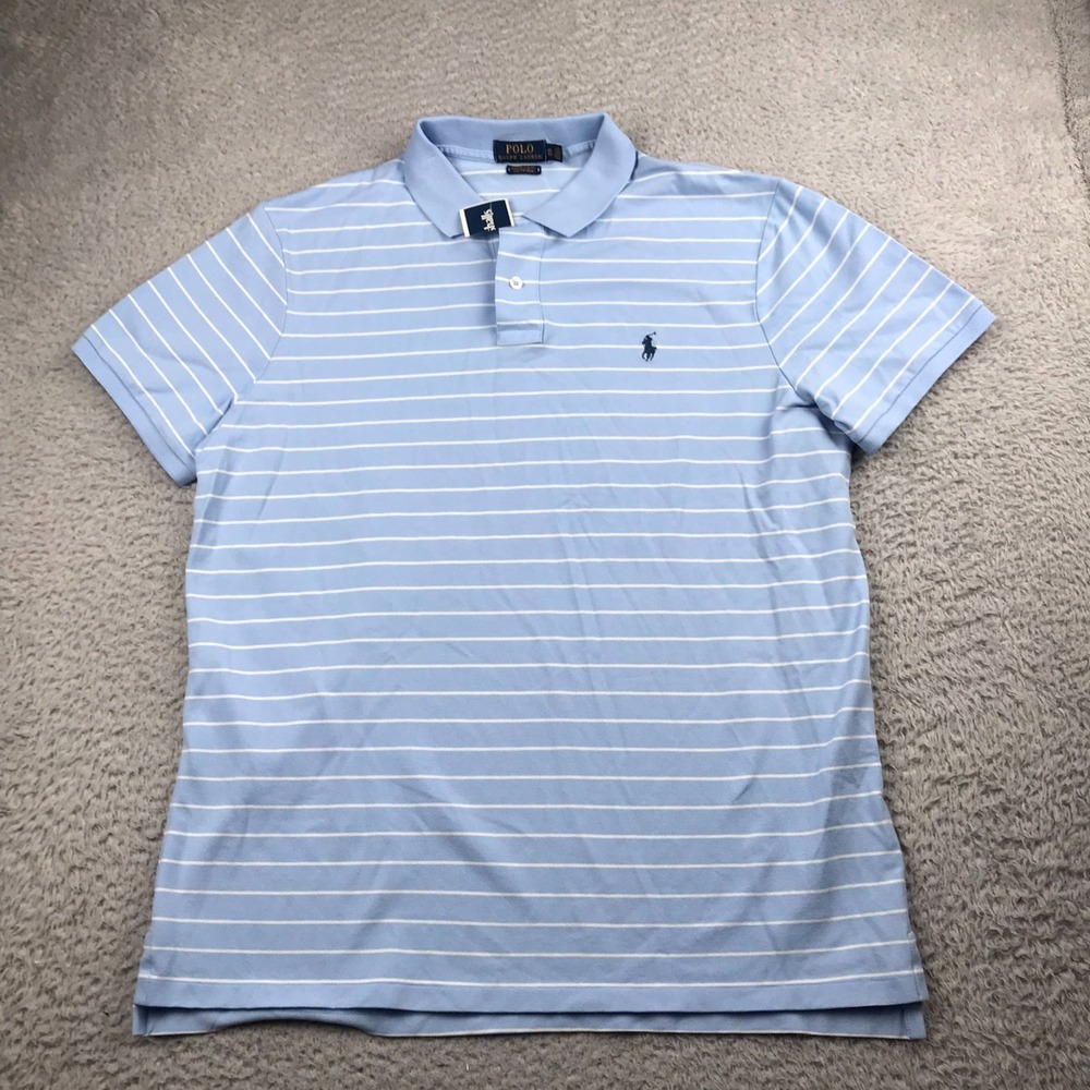 Polo Ralph Lauren Shirt Mens XL Custom Slim Fit Stretch Mesh Blue Striped NEW